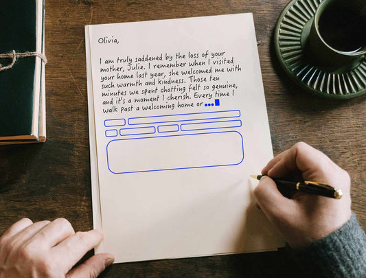 Person hand writing a sympathy letter with the assistance of a generative AI program