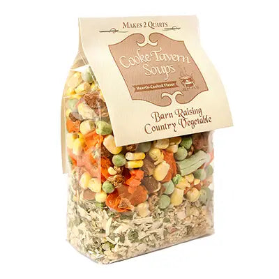 Bag of Cooke Tavern Soups country vegetable mix filled with a colorful variety of vegetables.