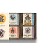 Open coffee sampler box showing four blends: Early Bird, Better, Tavern, and Rebel Roast with colorful retro packaging.