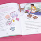 Open book showing a comfort kit guide with illustrated items and a child sitting on a bed holding a book.