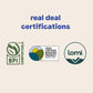 BPI, USDA Biobased Product, and Lomi logos showing compostability and sustainability certifications.