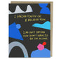 Card with abstract shapes and text on a black background
