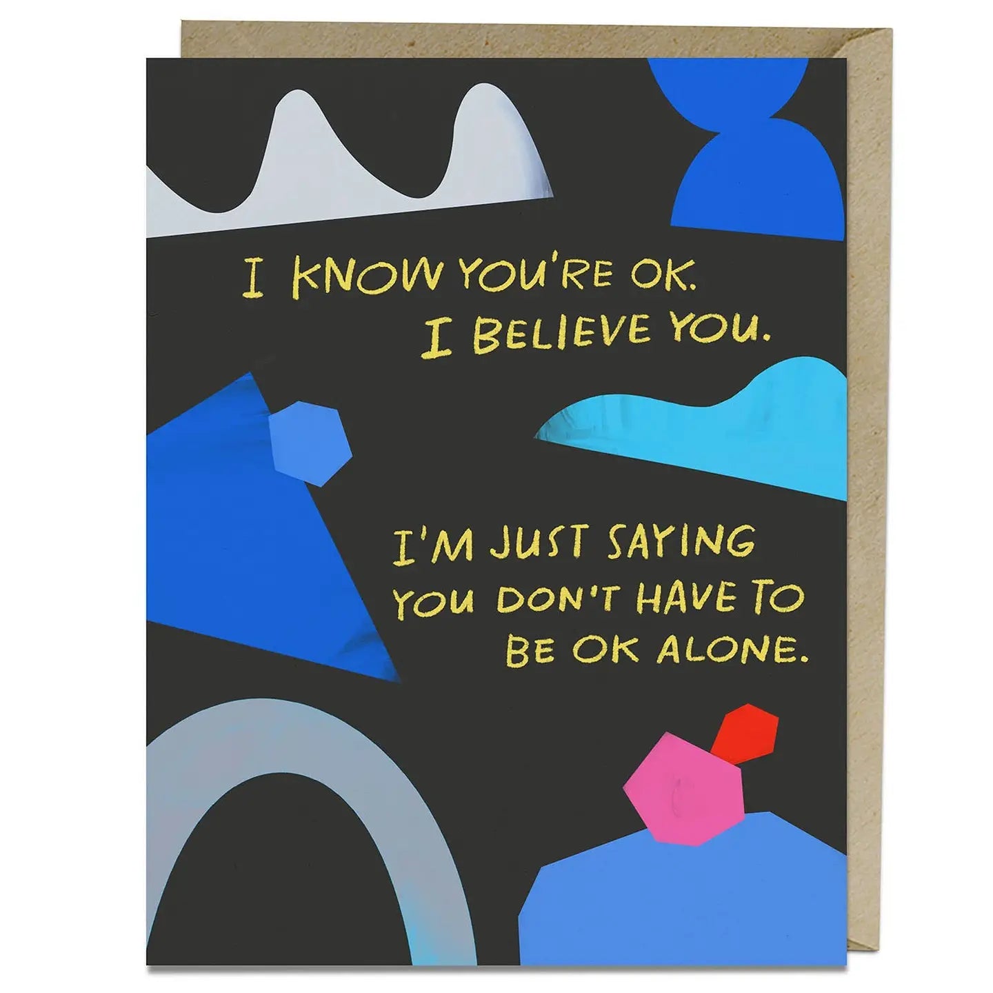Card with abstract shapes and text on a black background